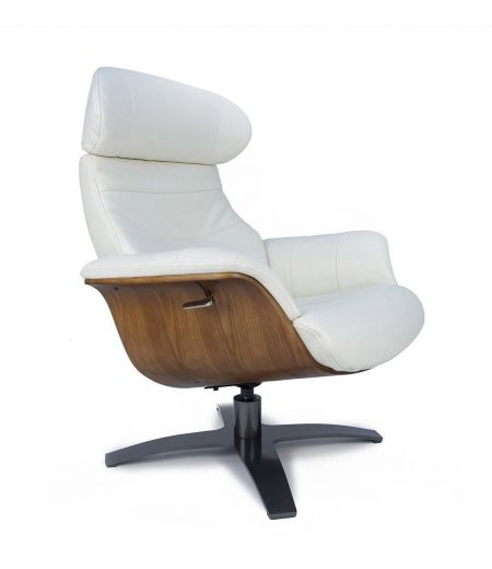 Armchair in leather and natural oak wood - Véga - White