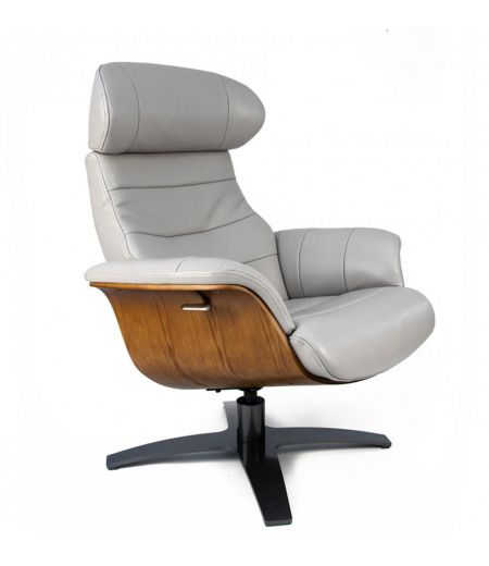 Armchair in leather and natural oak wood - Véga - Grey