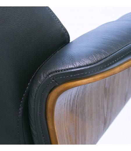 Sillón de cuero y madera de roble natural - Véga