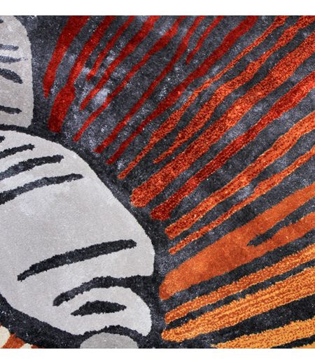 Tapis Rond Rouge, Orange et Gris - Essentiel