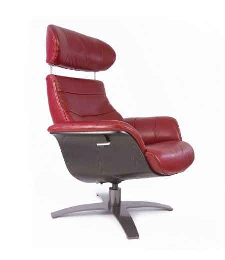 Armchair in leather and black wood - Vega - Red