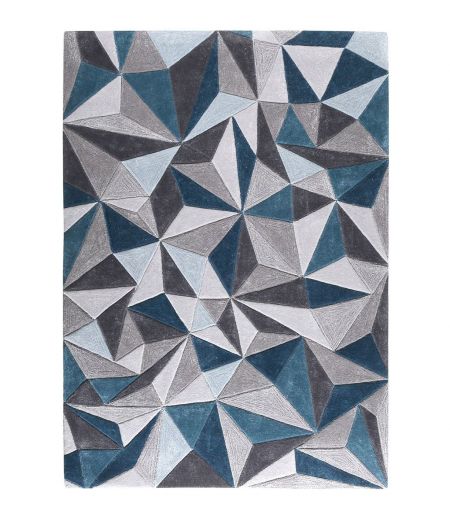 Rectangular Rug with Geometric Patterns - Celeste - Blue