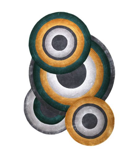 Tapis à motifs ronds Vert Canard, Topaze et Gris - Prelude