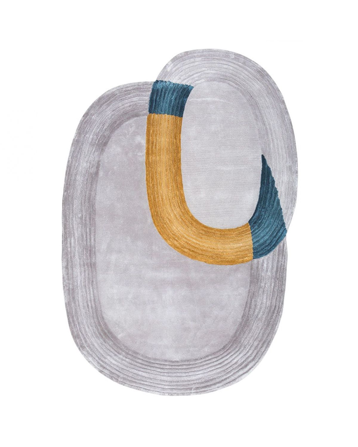 Tapis de Salon Ovale Gris, Jaune et Bleu - Eclat