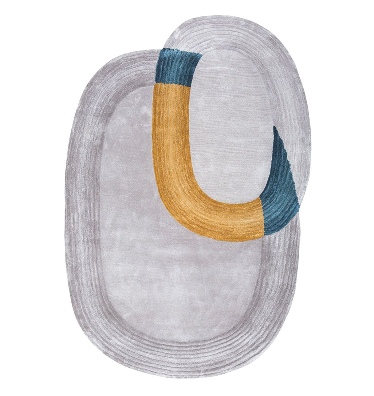 Gray, Yellow and Blue Oval Living Room Rug - Eclat