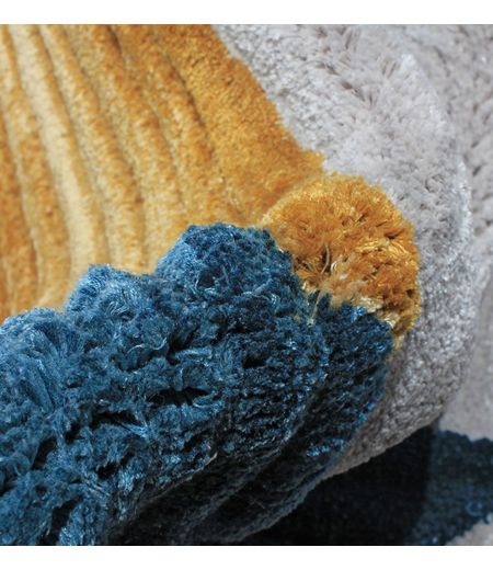 Tapis de Salon Ovale Gris, Jaune et Bleu - Eclat