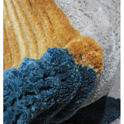 Tapis de Salon Ovale Gris, Jaune et Bleu - Eclat