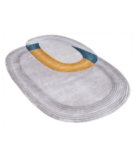 Tapis de Salon Ovale Gris, Jaune et Bleu - Eclat