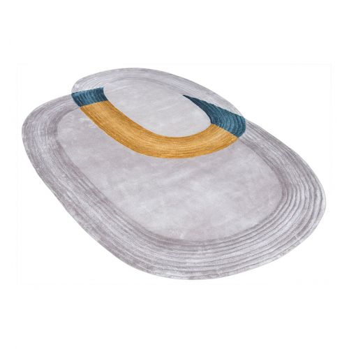 Tapis de Salon Ovale Gris, Jaune et Bleu - Eclat