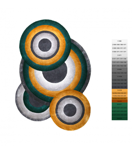 Tapis à motifs ronds Vert Canard, Topaze et Gris - Prelude