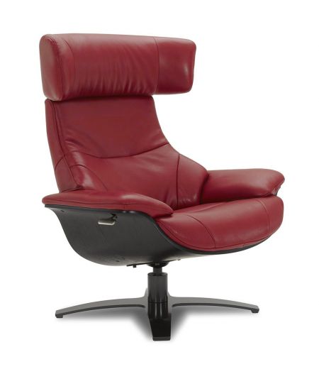 Armchair in leather and black oak - Naos - Red