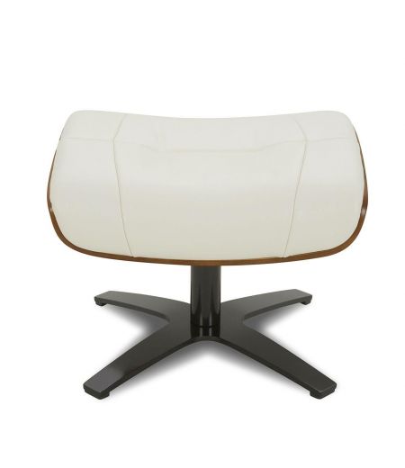 Pouf in leather and Natural oak - Naos - White