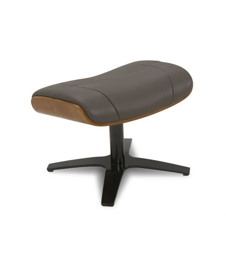 Pouf in leather and Natural oak - Naos - Anthracite