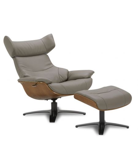 Pouf en cuir et chêne Naturel - Naos