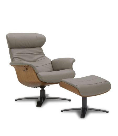 Pouf en Cuir et Chêne Naturel - Véga