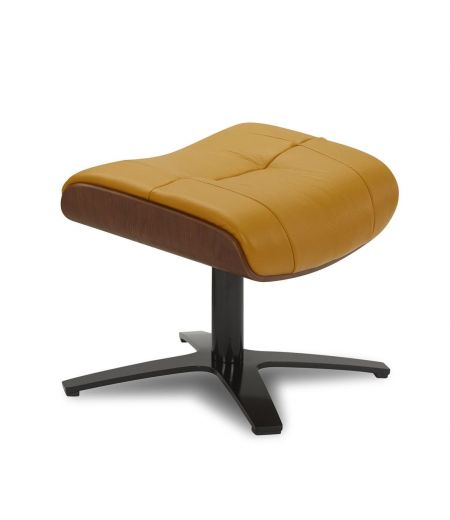 Pouf in leather and Natural oak - Naos - Yellow