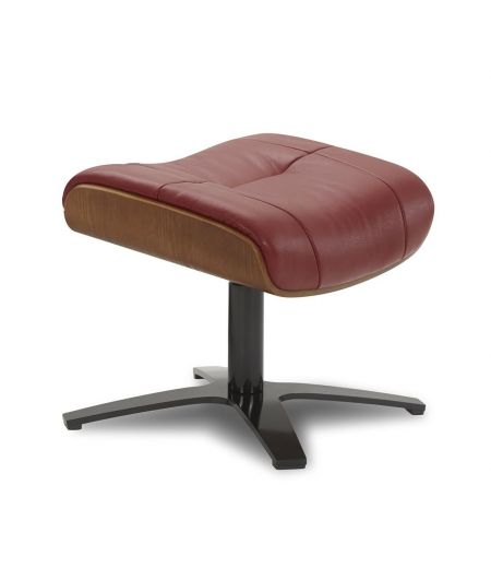 Pouf in leather and Natural oak - Naos - Red