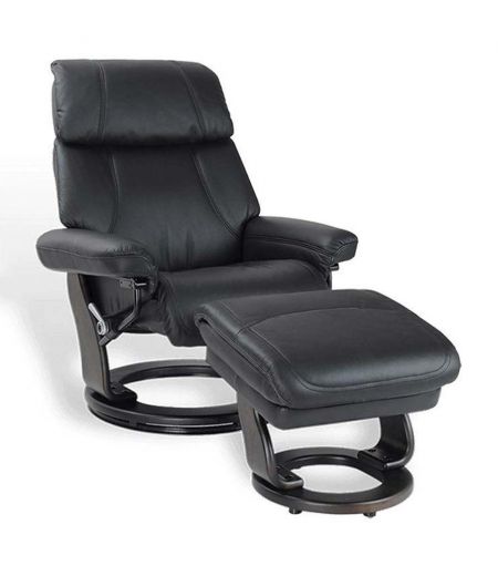 Manual Relaxation Armchair - Leather and Microstar - MINORCA - Black
