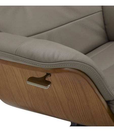 Fauteuil et Pouf relax manuel - Cuir et Chêne Naturel - VEGA