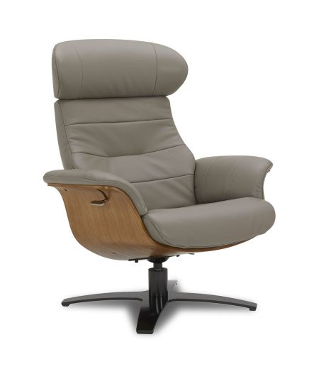 Fauteuil et Pouf relax manuel - Cuir et Chêne Naturel - VEGA