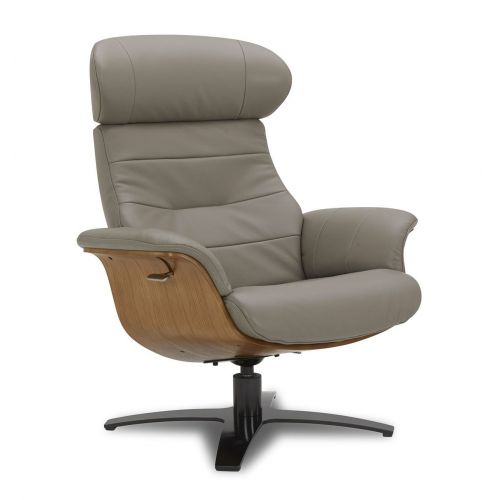 Fauteuil et Pouf relax manuel - Cuir et Chêne Naturel - VEGA