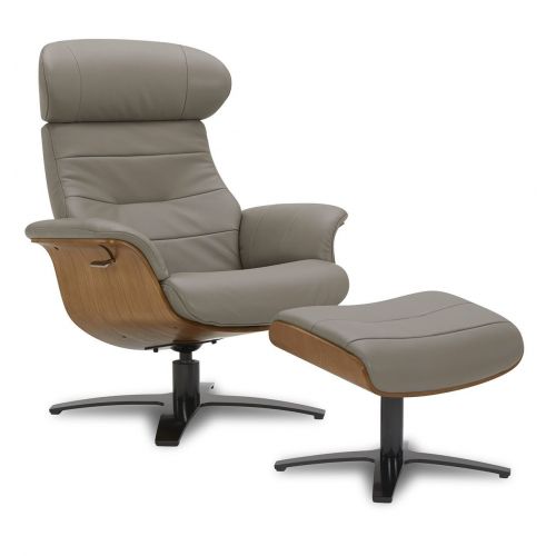 Fauteuil et Pouf relax manuel - Cuir et Chêne Naturel - VEGA