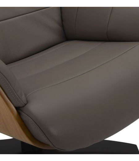 Fauteuil et Pouf relax manuel - Cuir et Chêne Naturel - VEGA