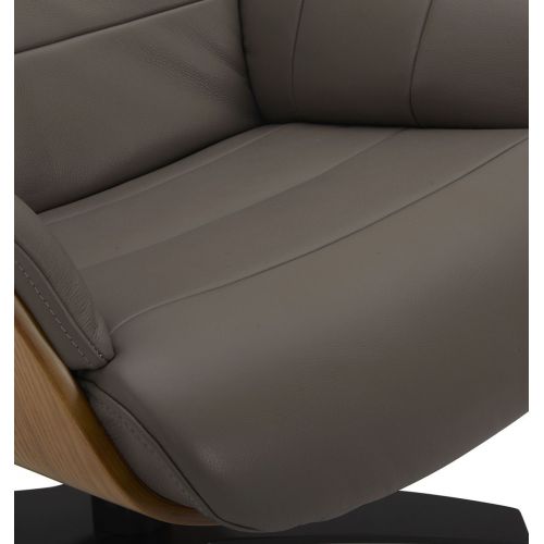 Fauteuil et Pouf relax manuel - Cuir et Chêne Naturel - VEGA