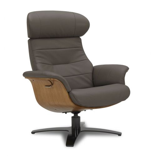 Fauteuil et Pouf relax manuel - Cuir et Chêne Naturel - VEGA