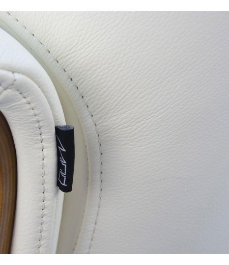 Fauteuil et Pouf relax manuel - Cuir et Chêne Naturel - VEGA