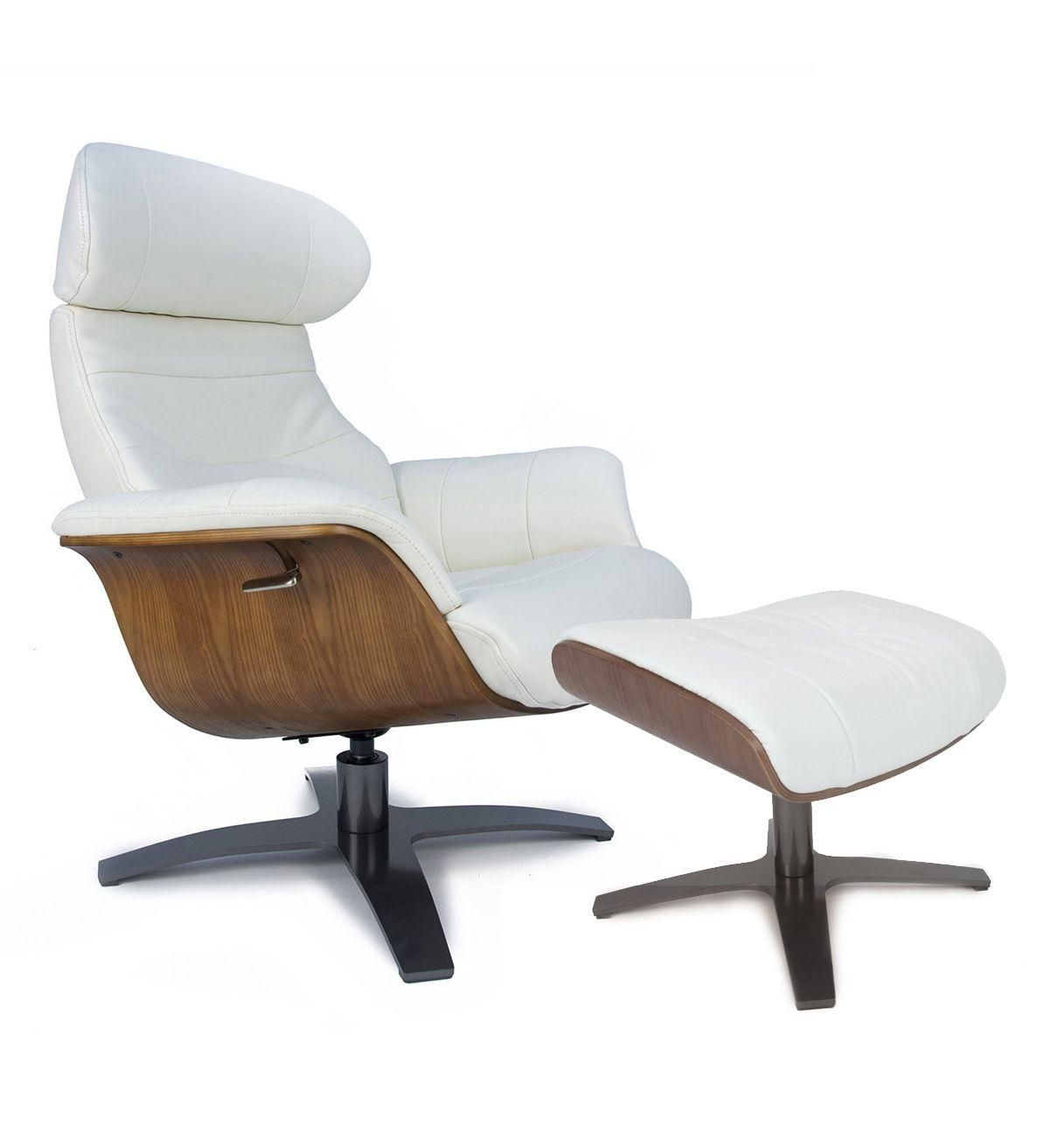 Manual Relax Armchair and Pouf - Leather and Natural Oak - VEGA