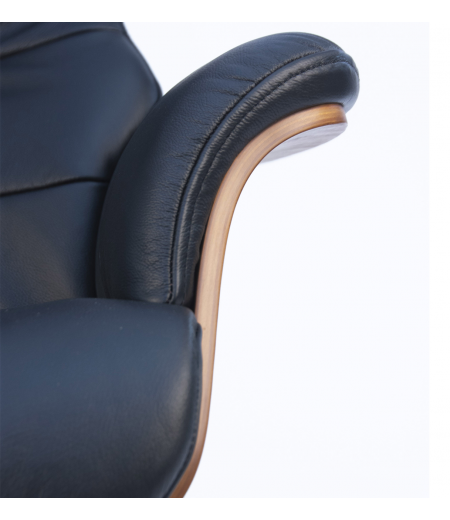 Fauteuil et Pouf relax manuel - Cuir et Chêne Naturel - VEGA