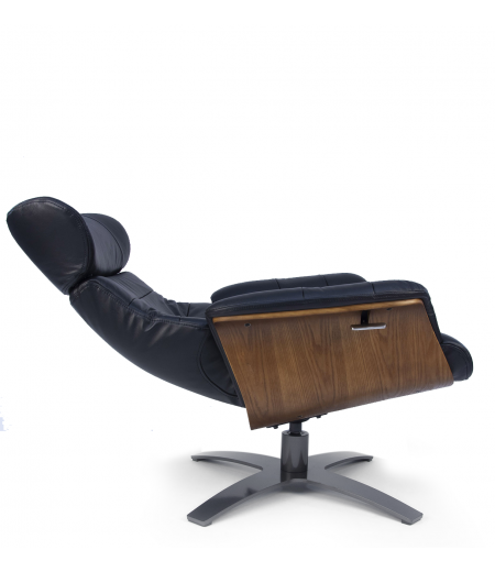 Fauteuil et Pouf relax manuel - Cuir et Chêne Naturel - VEGA