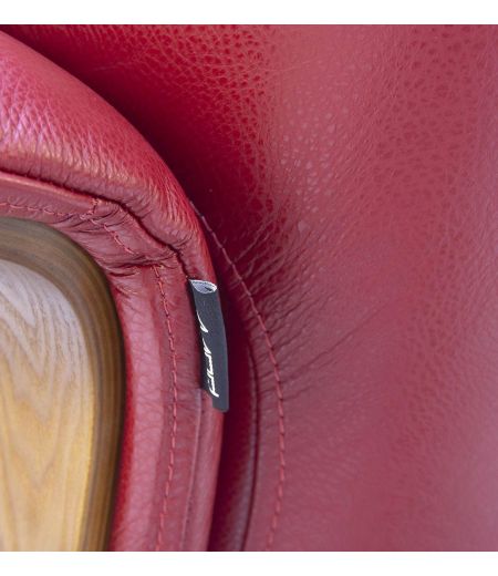 Fauteuil et Pouf relax manuel - Cuir et Chêne Naturel - VEGA