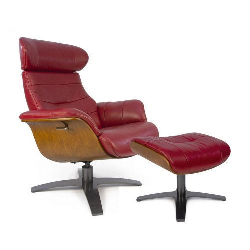 Fauteuil et Pouf relax manuel - Cuir et Chêne Naturel - VEGA