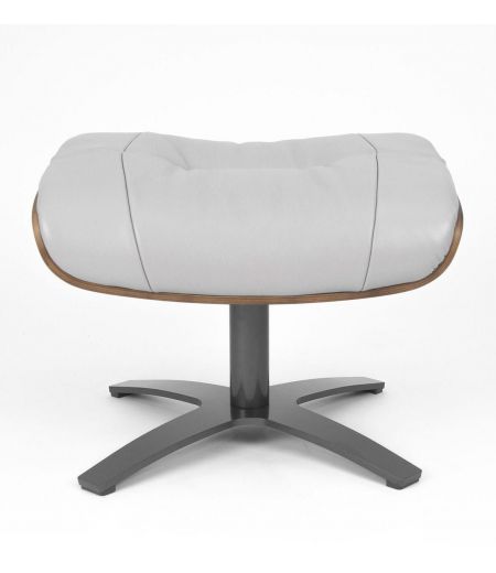 Fauteuil et Pouf relax manuel - Cuir et Chêne Naturel - VEGA