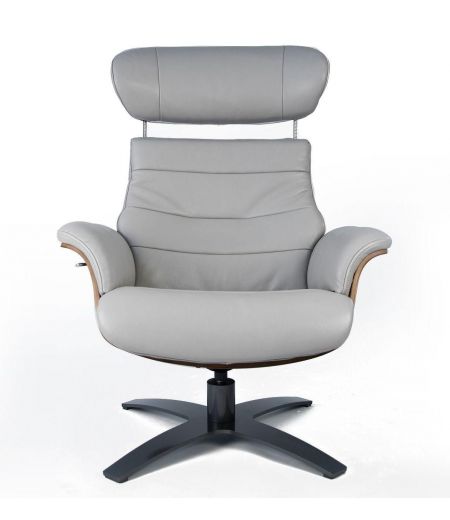 Fauteuil et Pouf relax manuel - Cuir et Chêne Naturel - VEGA