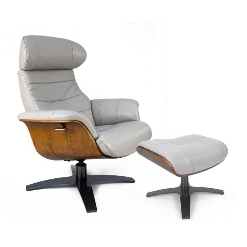 Fauteuil et Pouf relax manuel - Cuir et Chêne Naturel - VEGA