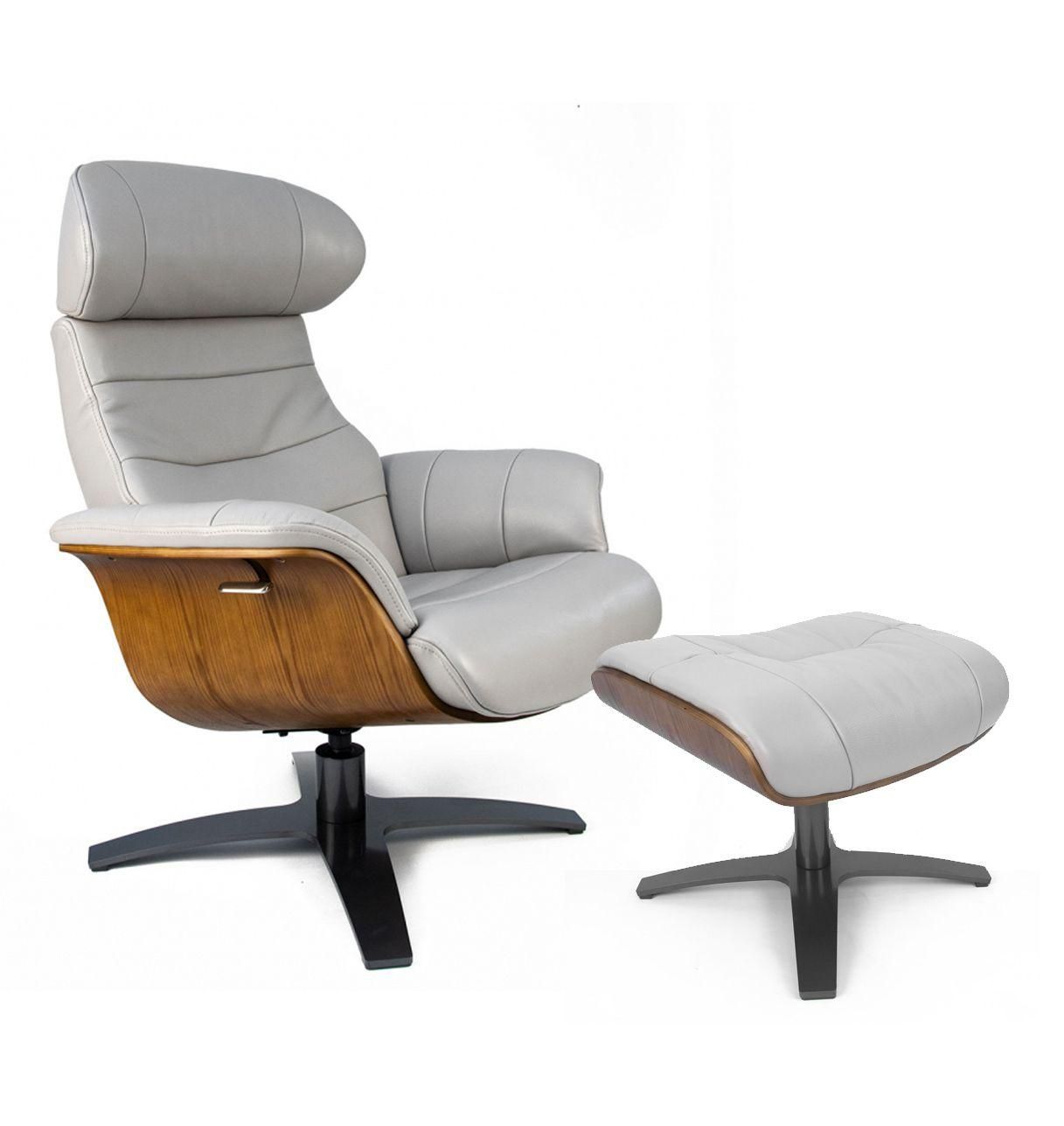Manual Relax Armchair and Pouf - Leather and Natural Oak - VEGA
