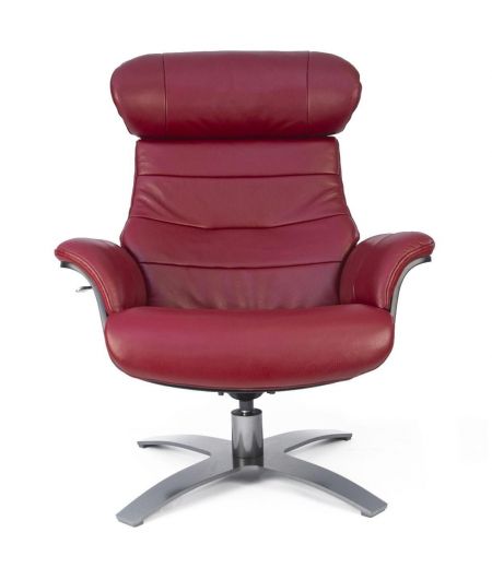 Fauteuil et Pouf relax manuel - Cuir et Chêne Noir - VEGA