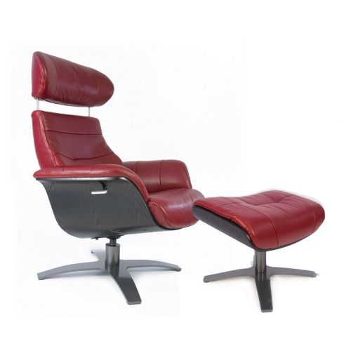 Fauteuil et Pouf relax manuel - Cuir et Chêne Noir - VEGA