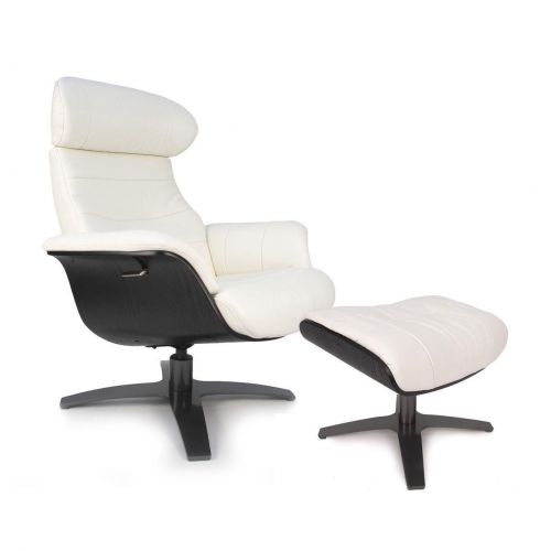 Fauteuil et Pouf relax manuel - Cuir et Chêne Noir - VEGA