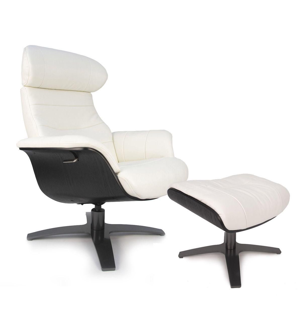 Armchair and Pouf manual relax - Leather and Black Oak - VEGA