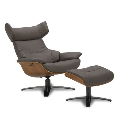 Ensemble fauteuil + pouf cuir et chêne naturel - Naos