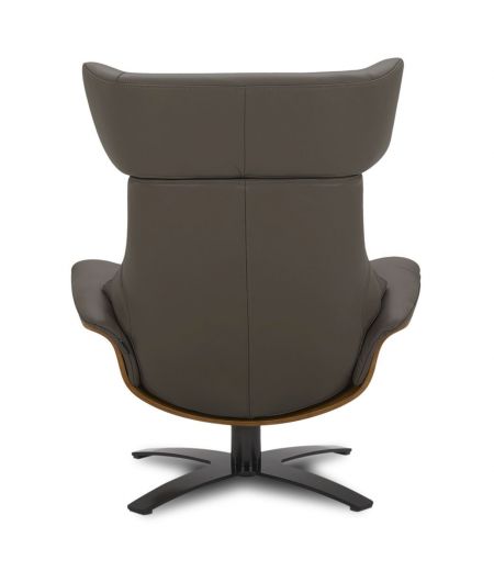 Ensemble fauteuil + pouf cuir et chêne naturel - Naos