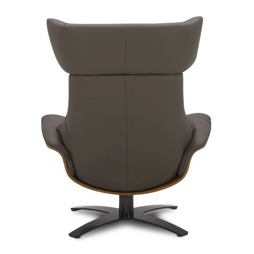 Ensemble fauteuil + pouf cuir et chêne naturel - Naos