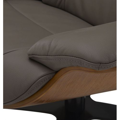 Ensemble fauteuil + pouf cuir et chêne naturel - Naos