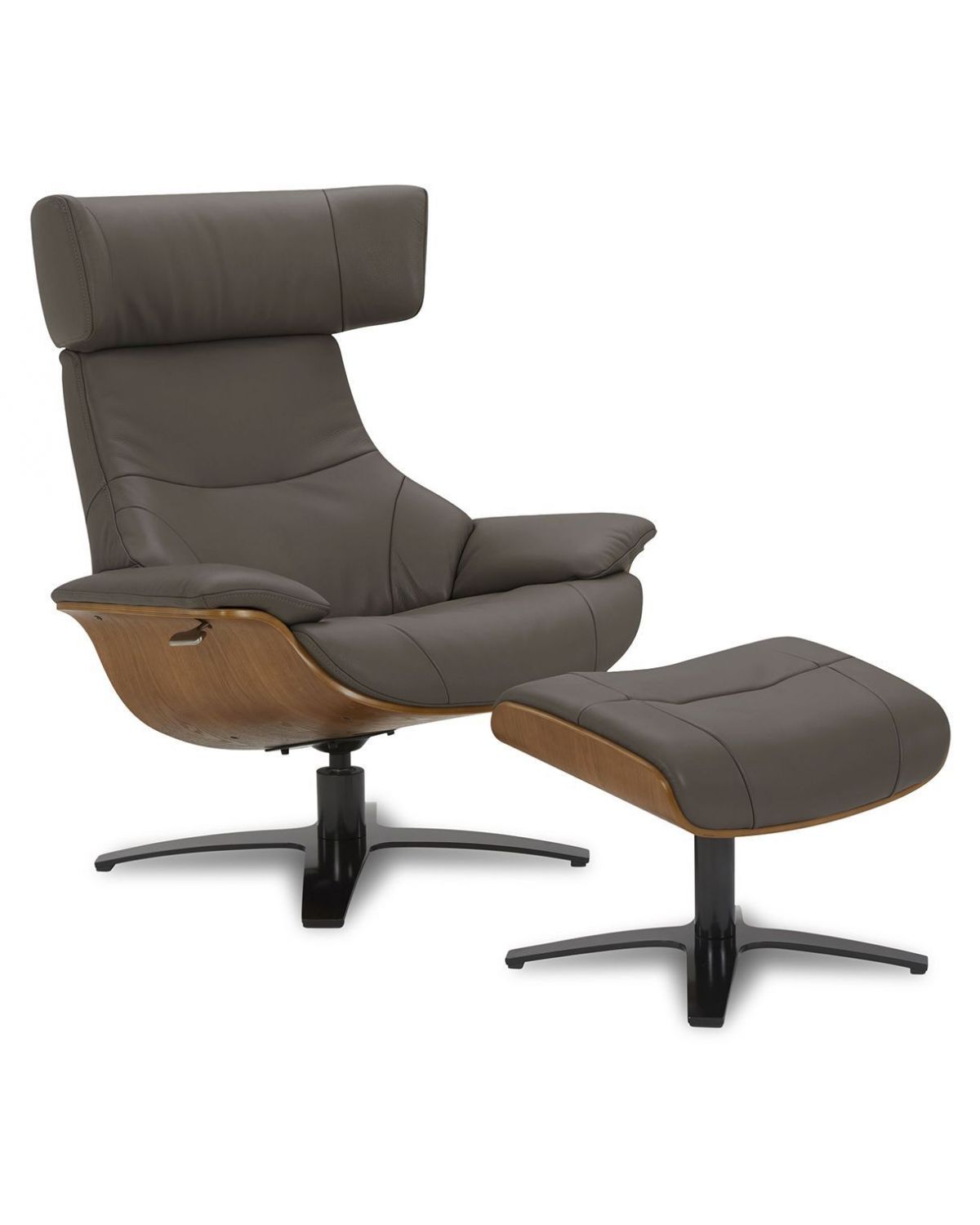 Ensemble fauteuil + pouf cuir et chêne naturel - Naos