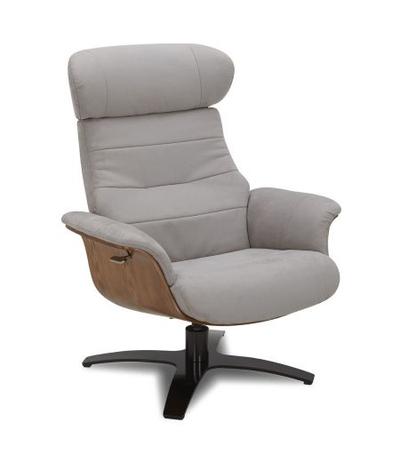 Fauteuil et Pouf relax manuel - Tissu ou Velours et Chêne Naturel - VEGA