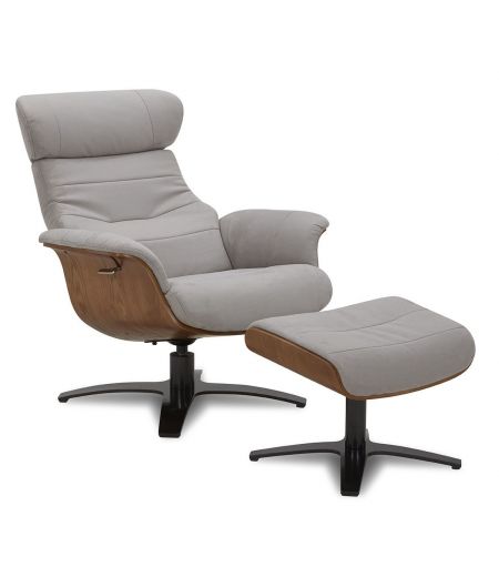 Fauteuil et Pouf relax manuel - Tissu ou Velours et Chêne Naturel - VEGA